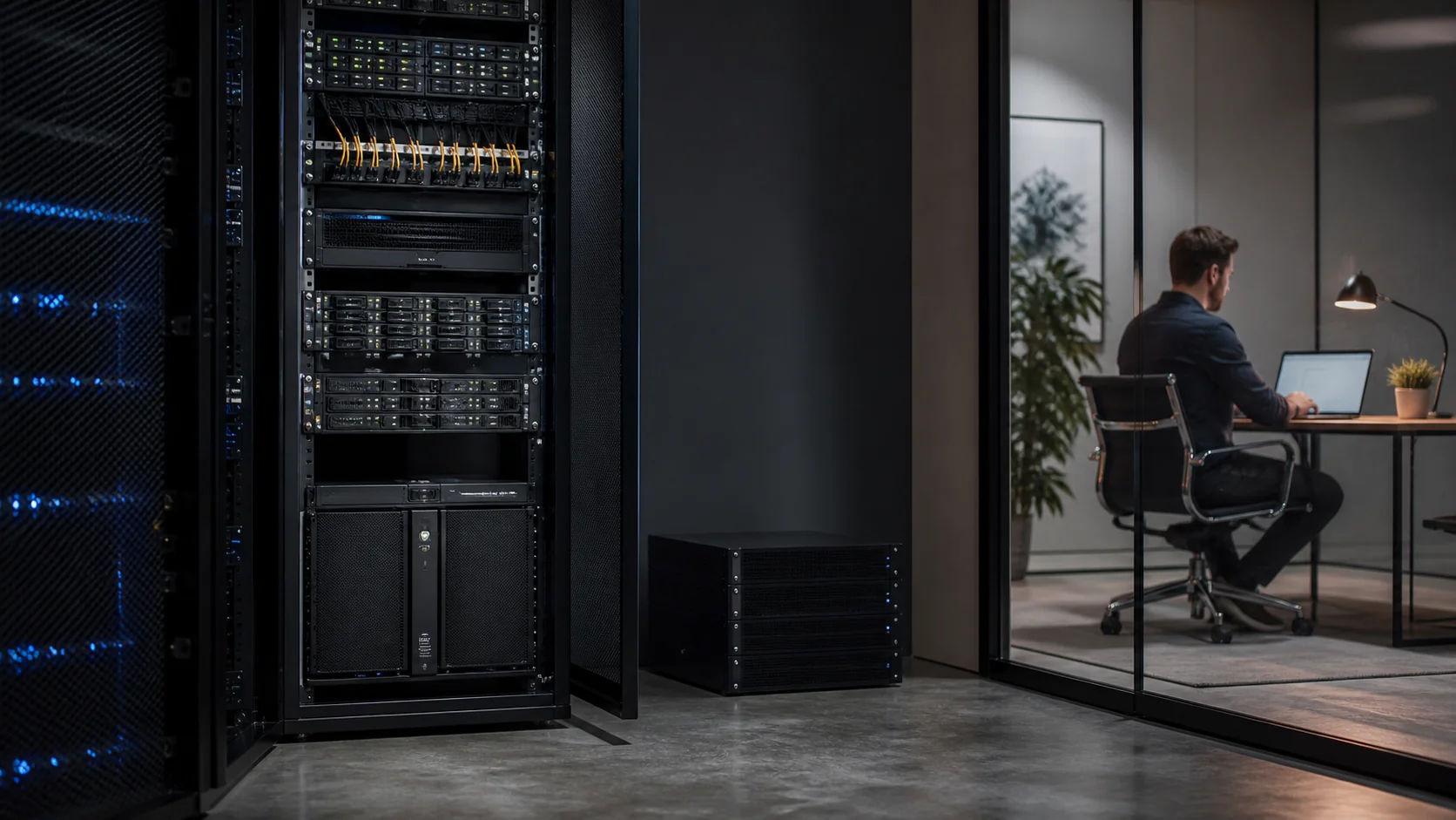 Server privat conectat cu un spațiu de lucru accesibil la distanță
